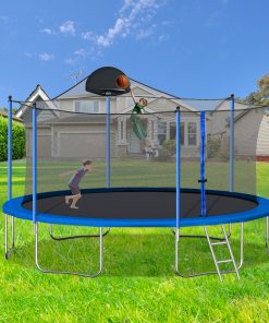 14FT Trampoline for Adults & Kids with Basketball Hoop