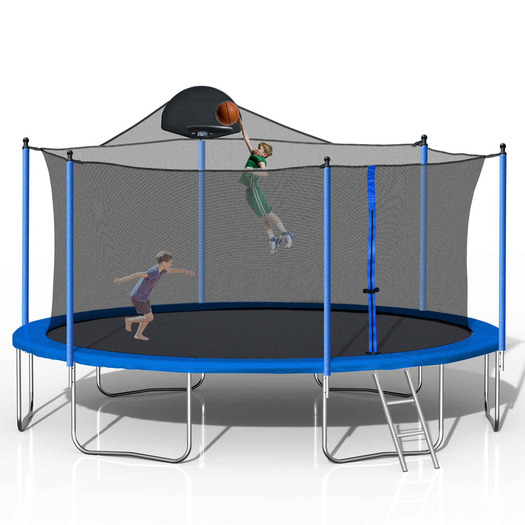 14FT Trampoline for Adults & Kids with Basketball Hoop