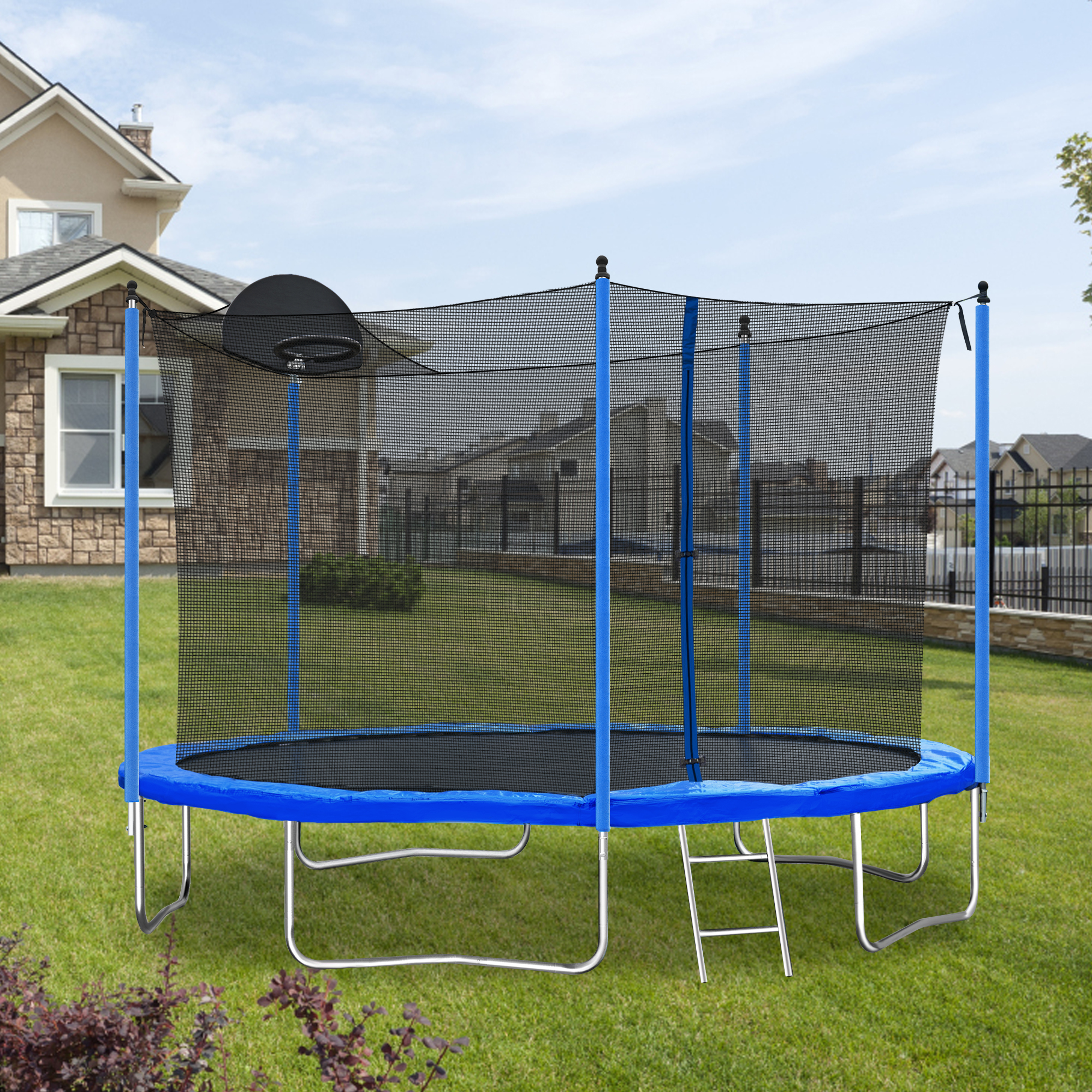 12FT Trampoline for Adults & Kids with Basketball Hoop
