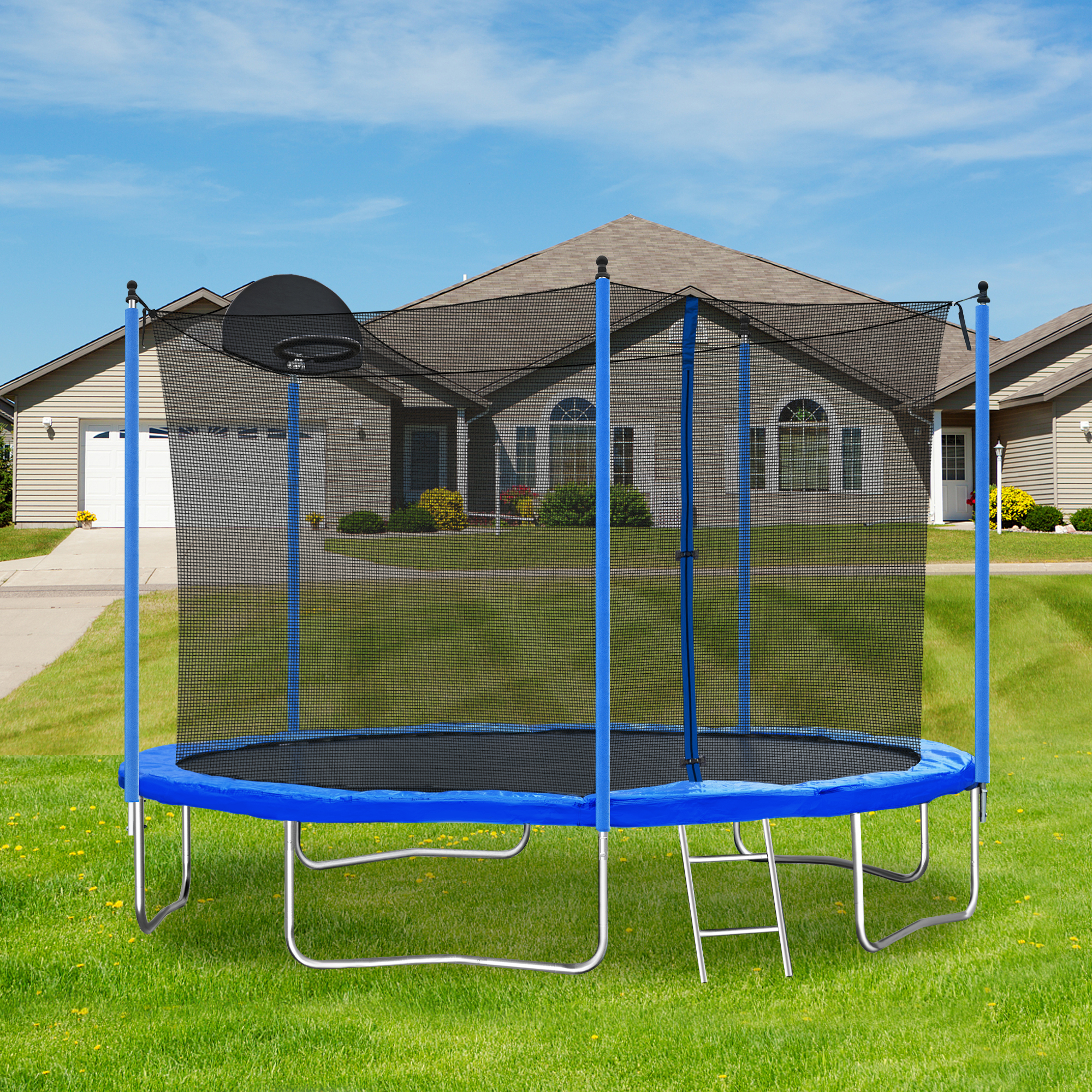 12FT Trampoline for Adults & Kids with Basketball Hoop