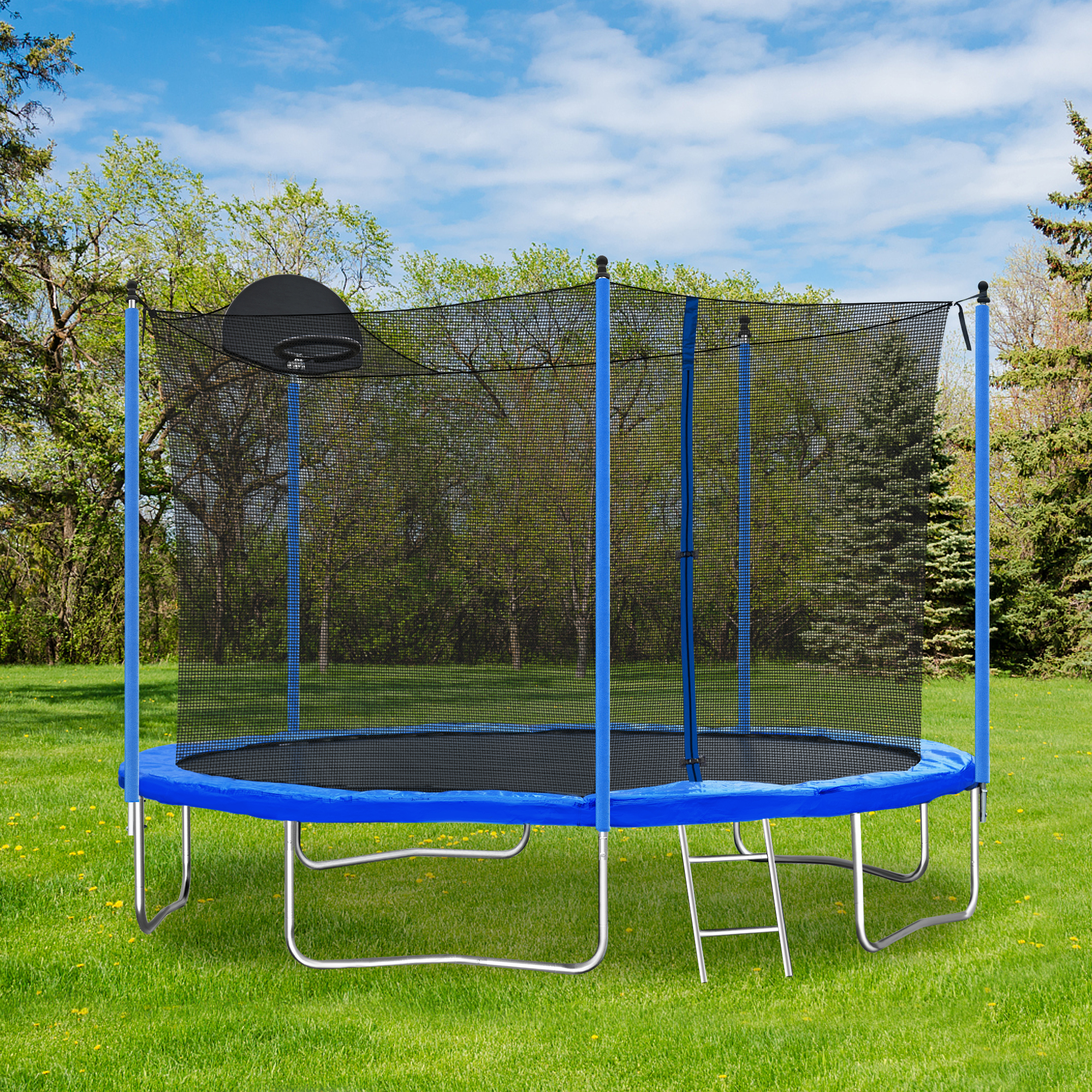 12FT Trampoline for Adults & Kids with Basketball Hoop