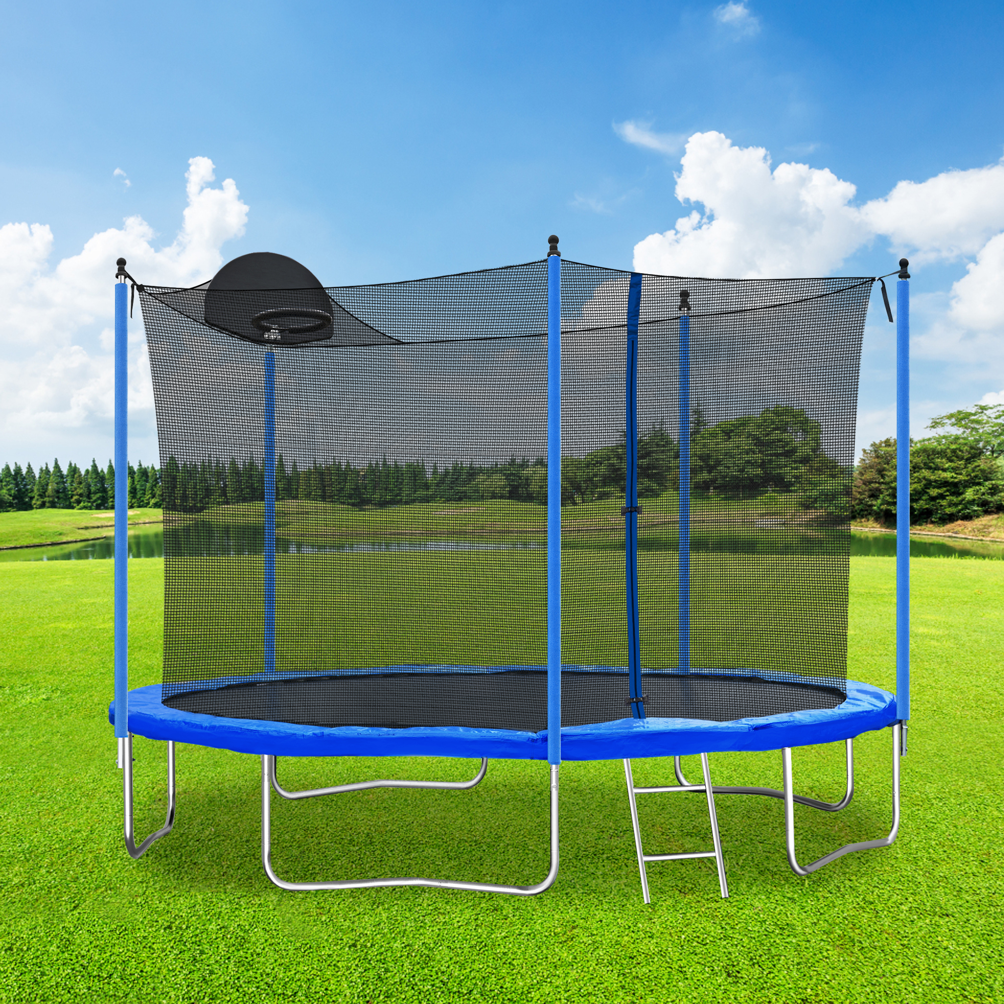12FT Trampoline for Adults & Kids with Basketball Hoop