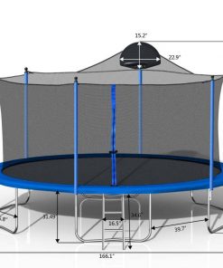 14FT Trampoline for Adults & Kids with Basketball Hoop