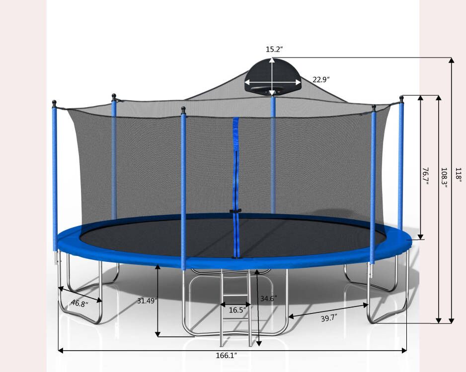 14FT Trampoline for Adults & Kids with Basketball Hoop