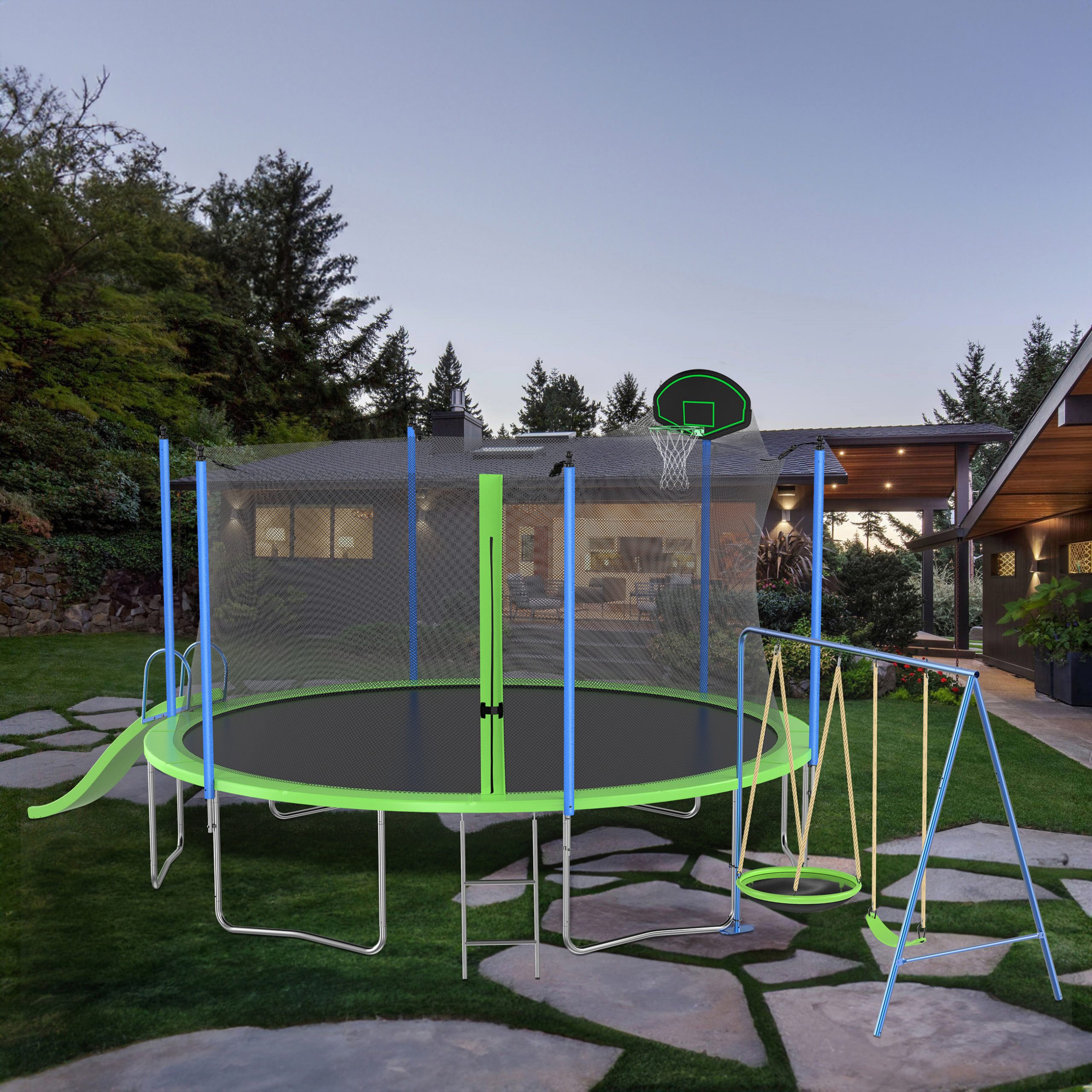 14FT Trampoline With Slide And Swings