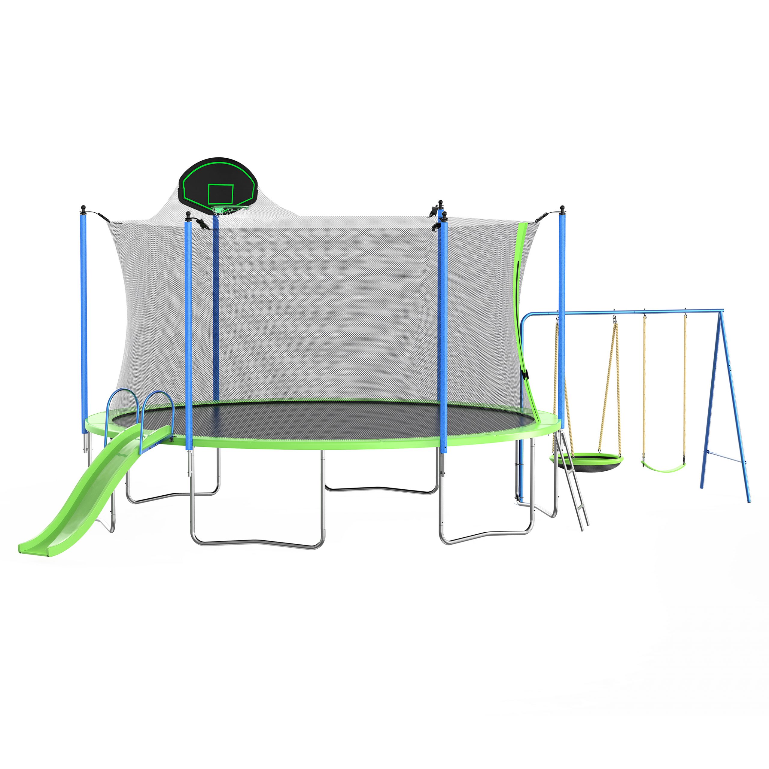 14FT Trampoline With Slide And Swings