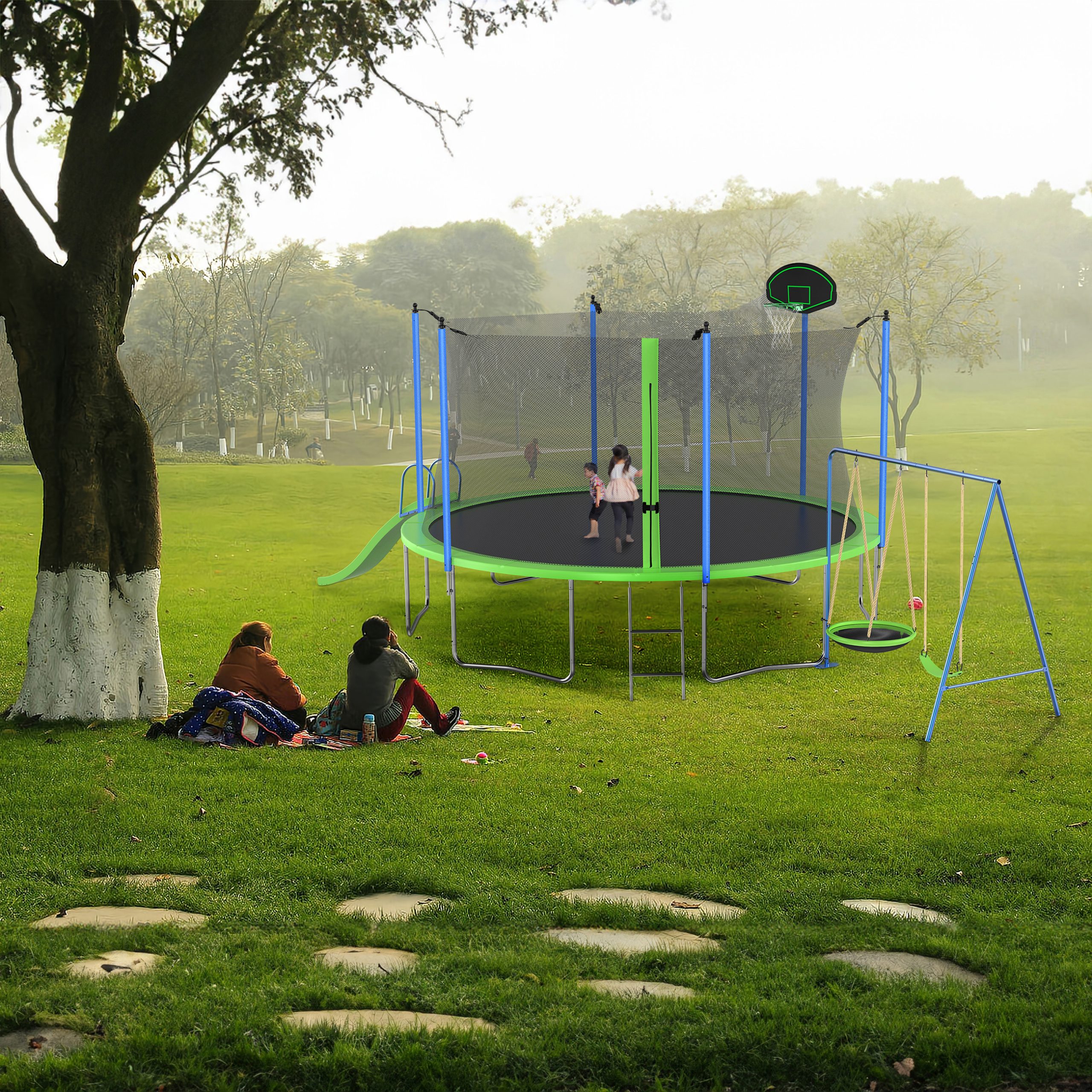 14FT Trampoline With Slide And Swings