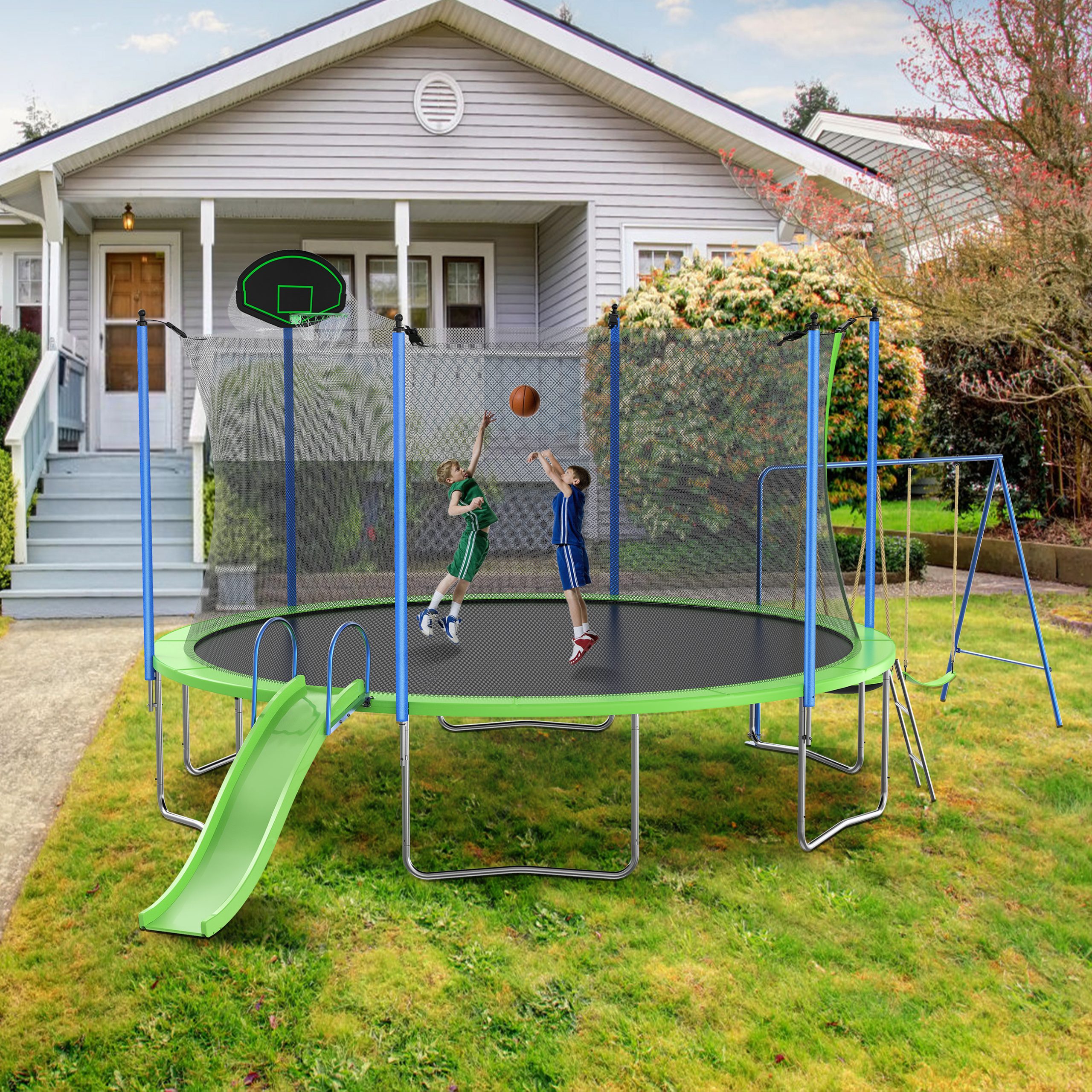 14FT Trampoline With Slide And Swings