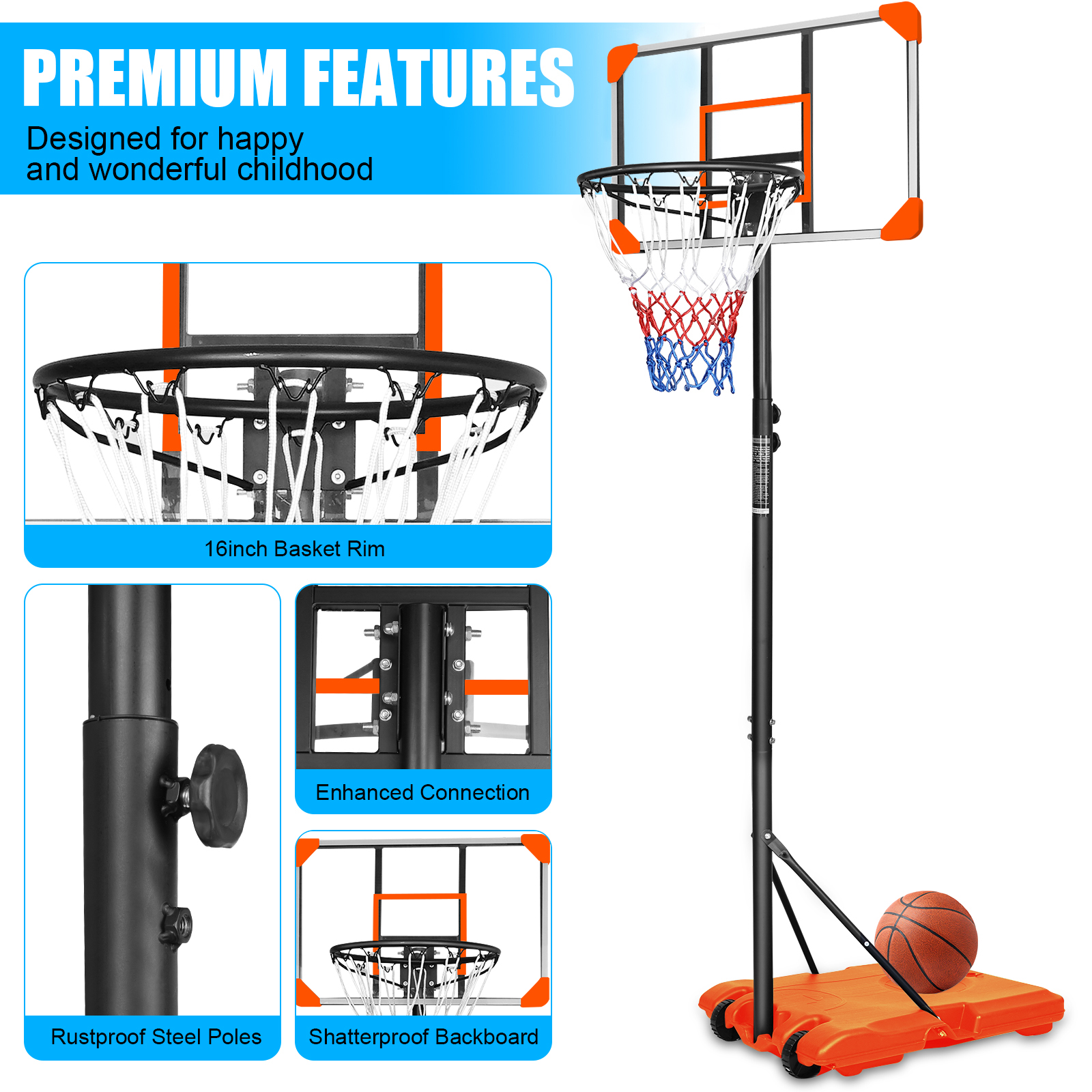 Portable Basketball Goal System With Stable Base And Wheels