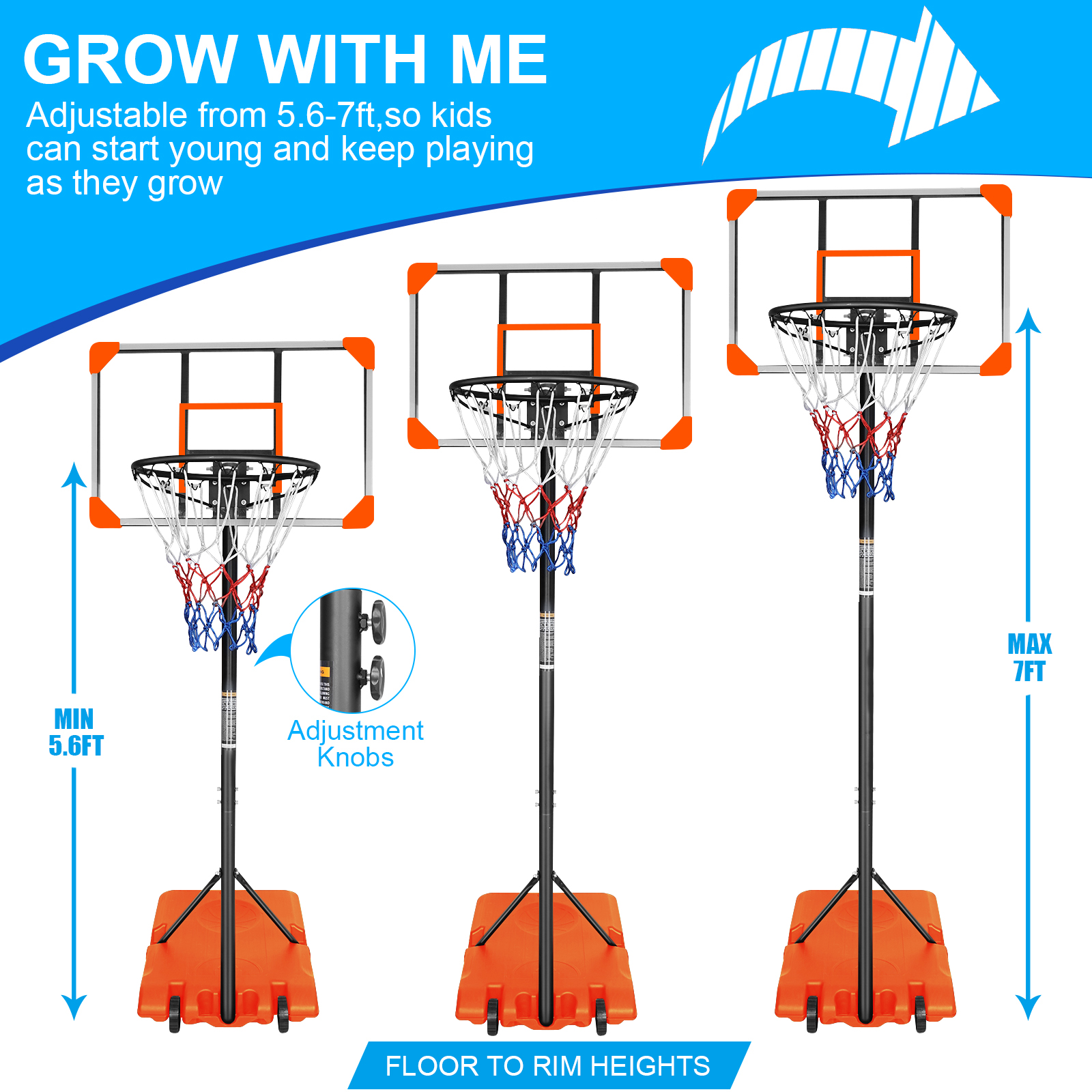 Portable Basketball Goal System With Stable Base And Wheels