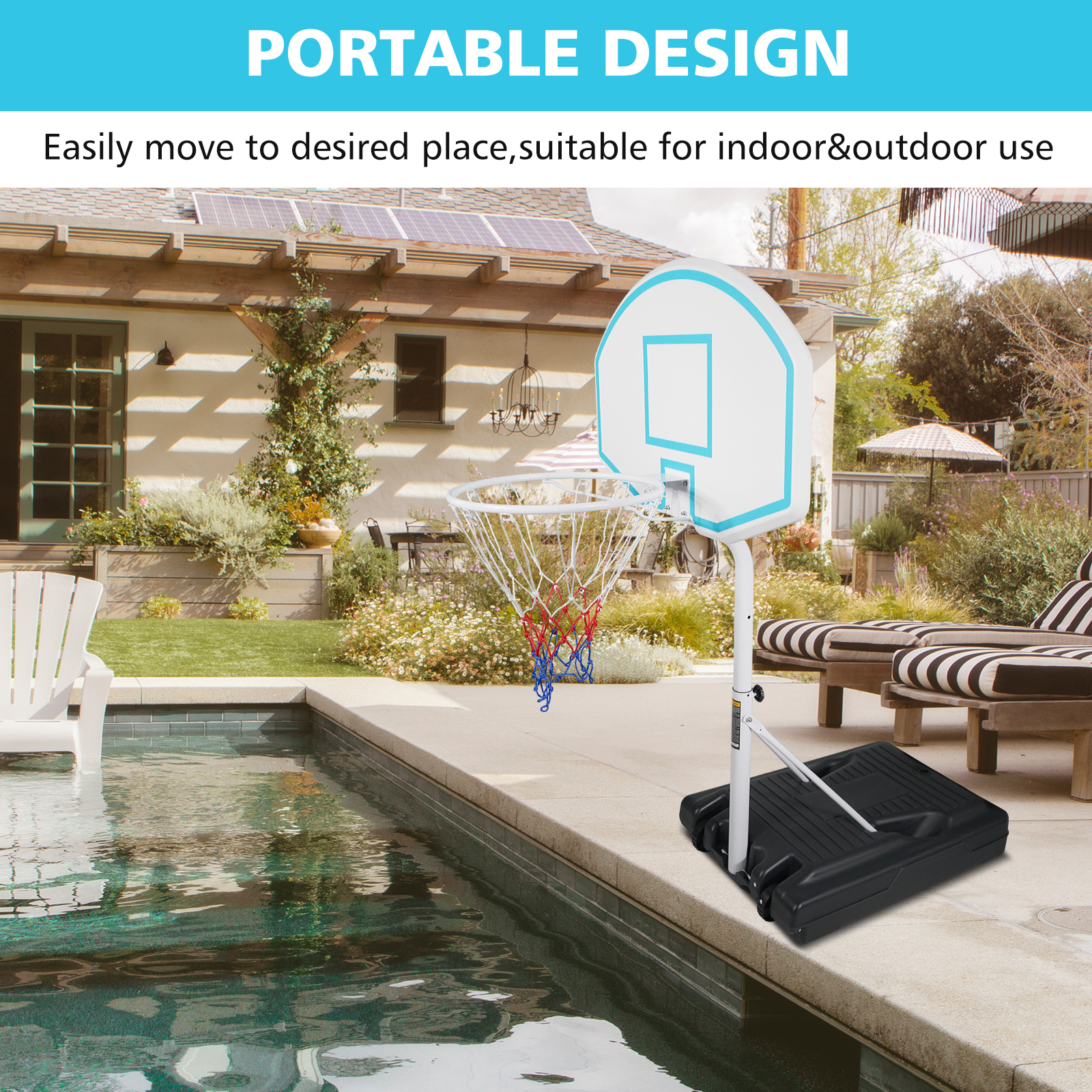 Height Adjustable Portable Poolside Basketball Hoop System