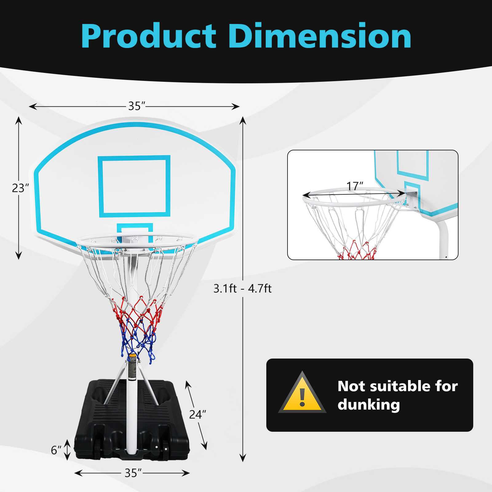 Height Adjustable Portable Poolside Basketball Hoop System