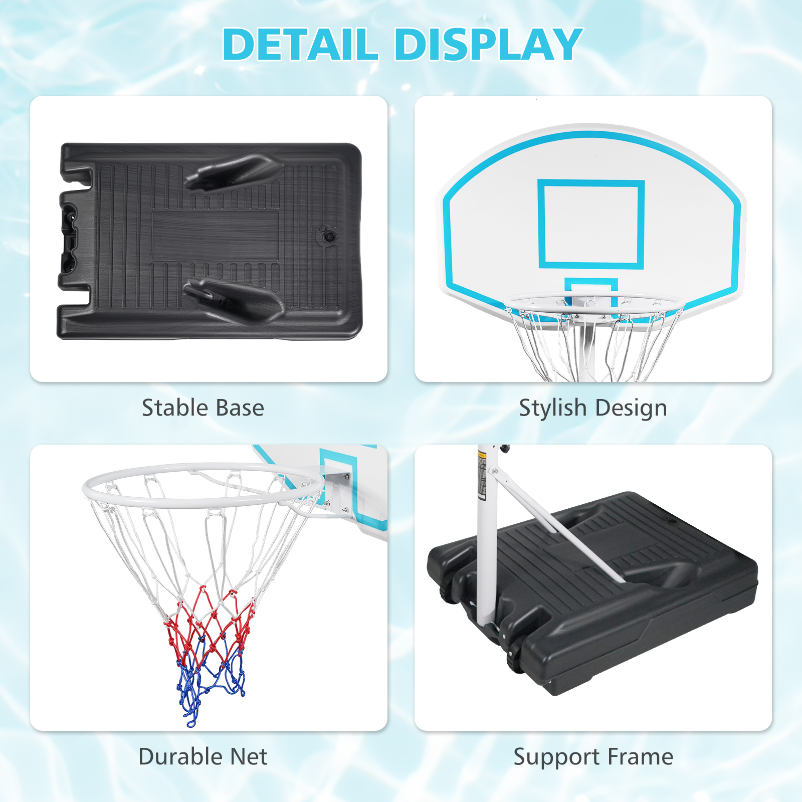 Height Adjustable Portable Poolside Basketball Hoop System