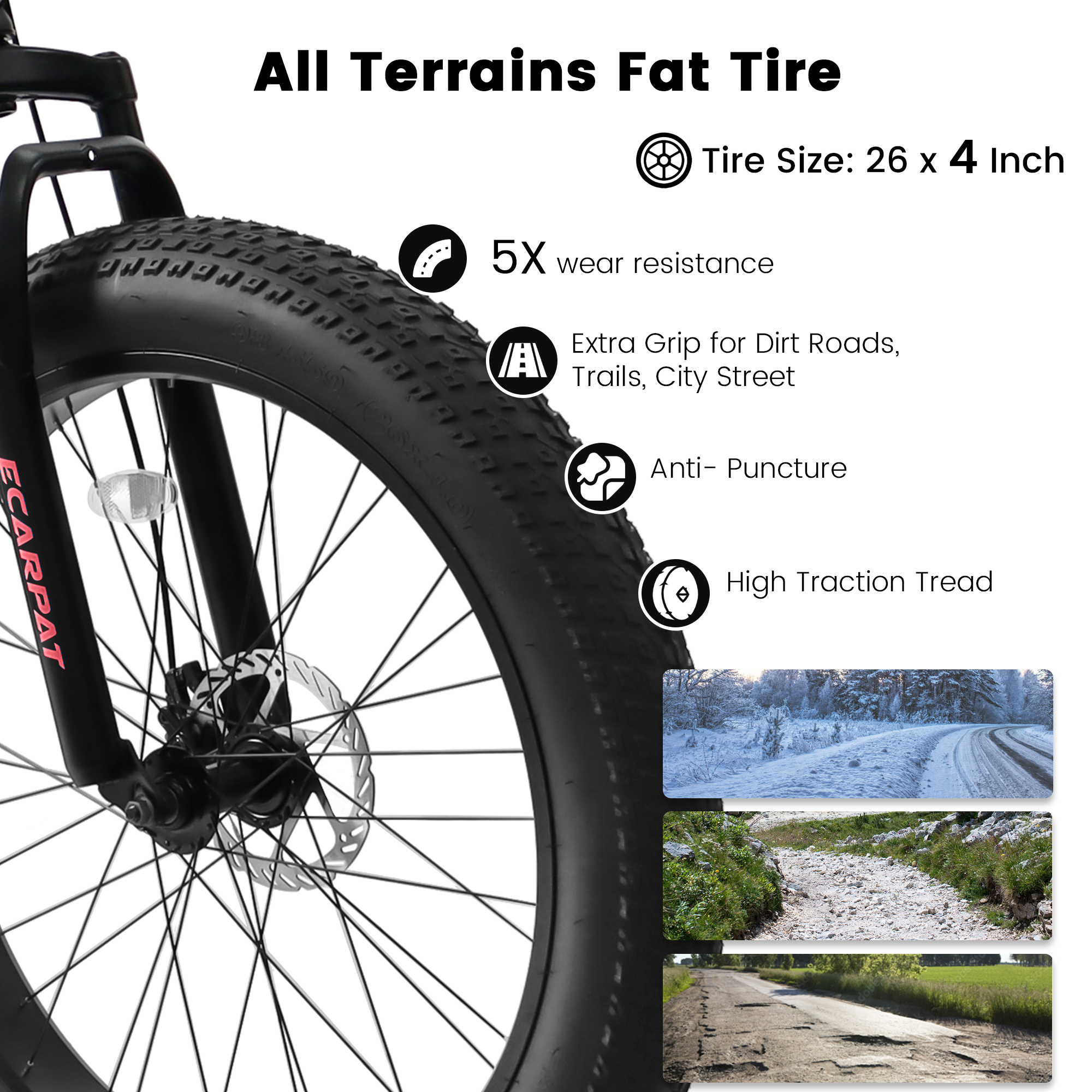 Ecarpat 26 Inch Fat Tires Mountain Bike