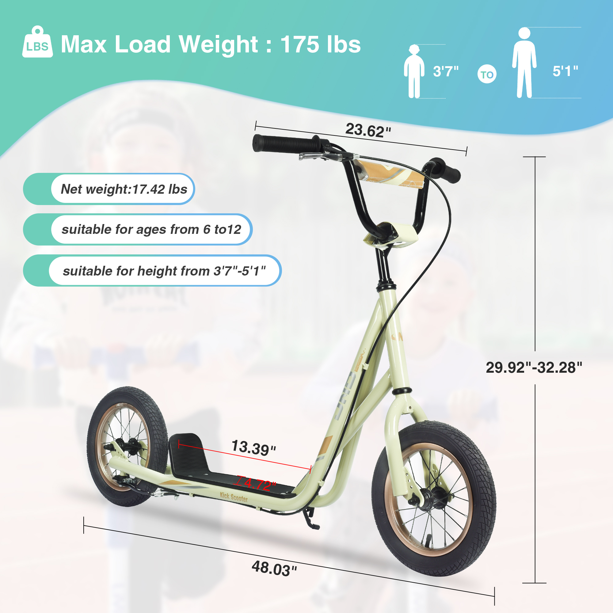 High-carbon steel Kick Scooter for Kids 6+