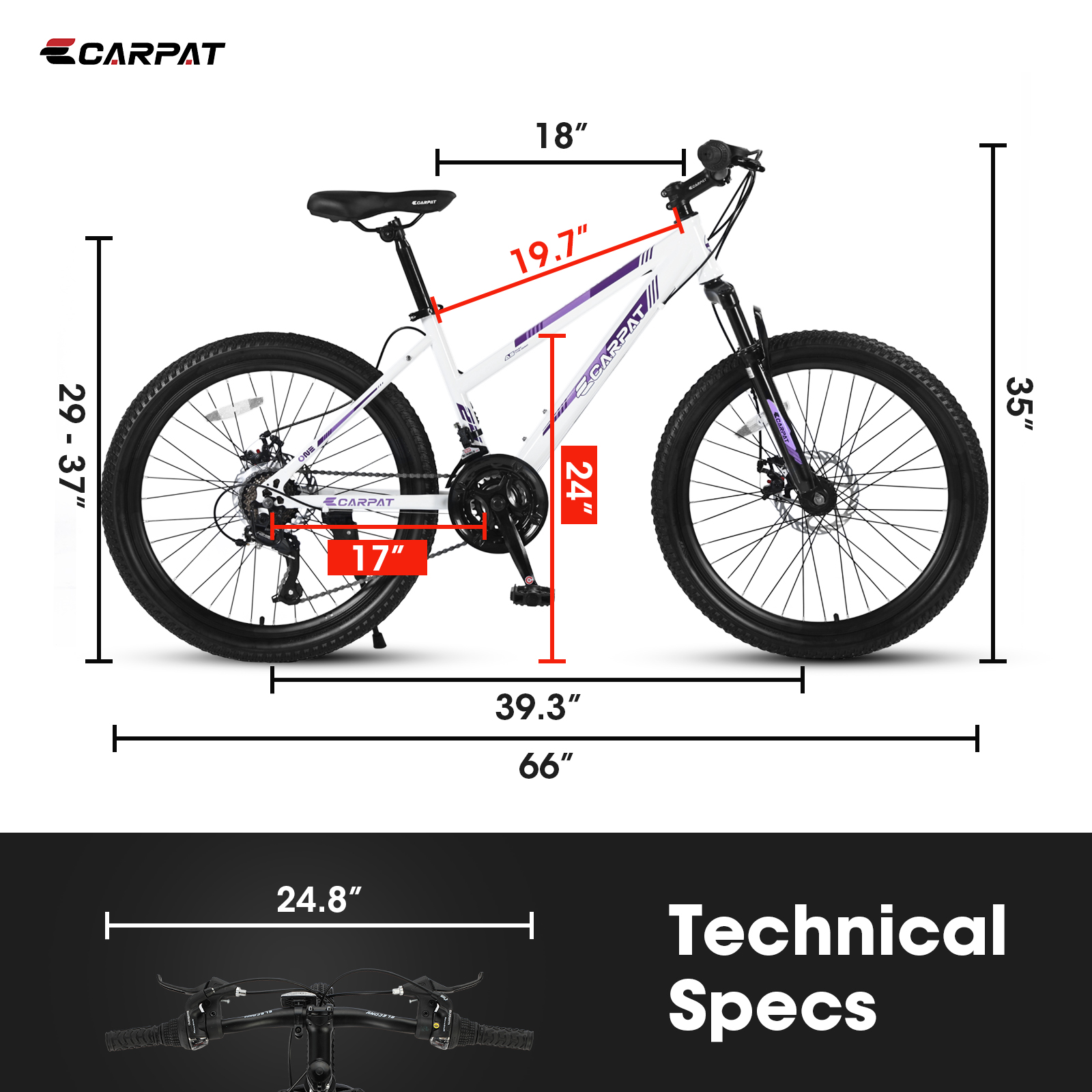 E-CARPAT S24103 24 Inch Mountain Bike For Teenagers