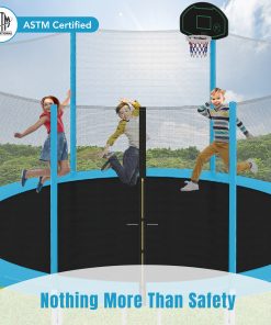 14FT Trampoline with Safety Enclosure Net, Basketball Hoop, and Ladder