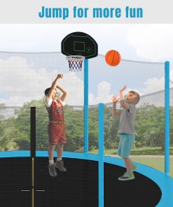 14FT Trampoline with Safety Enclosure Net, Basketball Hoop, and Ladder