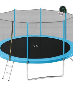 14FT Trampoline with Safety Enclosure Net, Basketball Hoop, and Ladder
