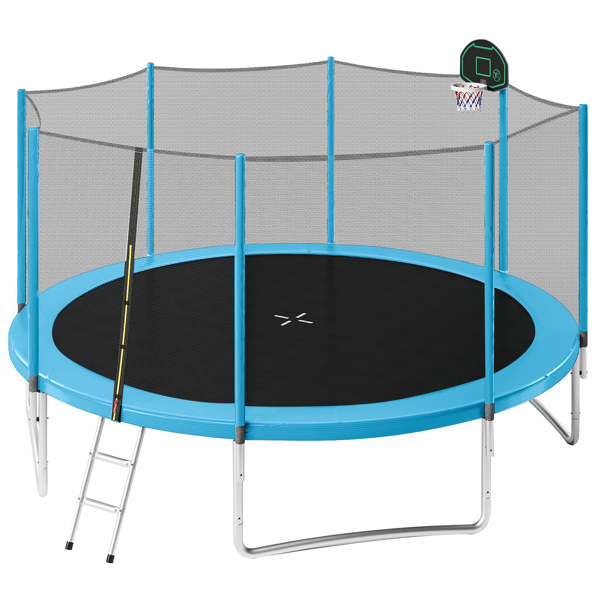 14FT Trampoline with Safety Enclosure Net, Basketball Hoop, and Ladder