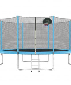 14FT Trampoline with Safety Enclosure Net, Basketball Hoop, and Ladder