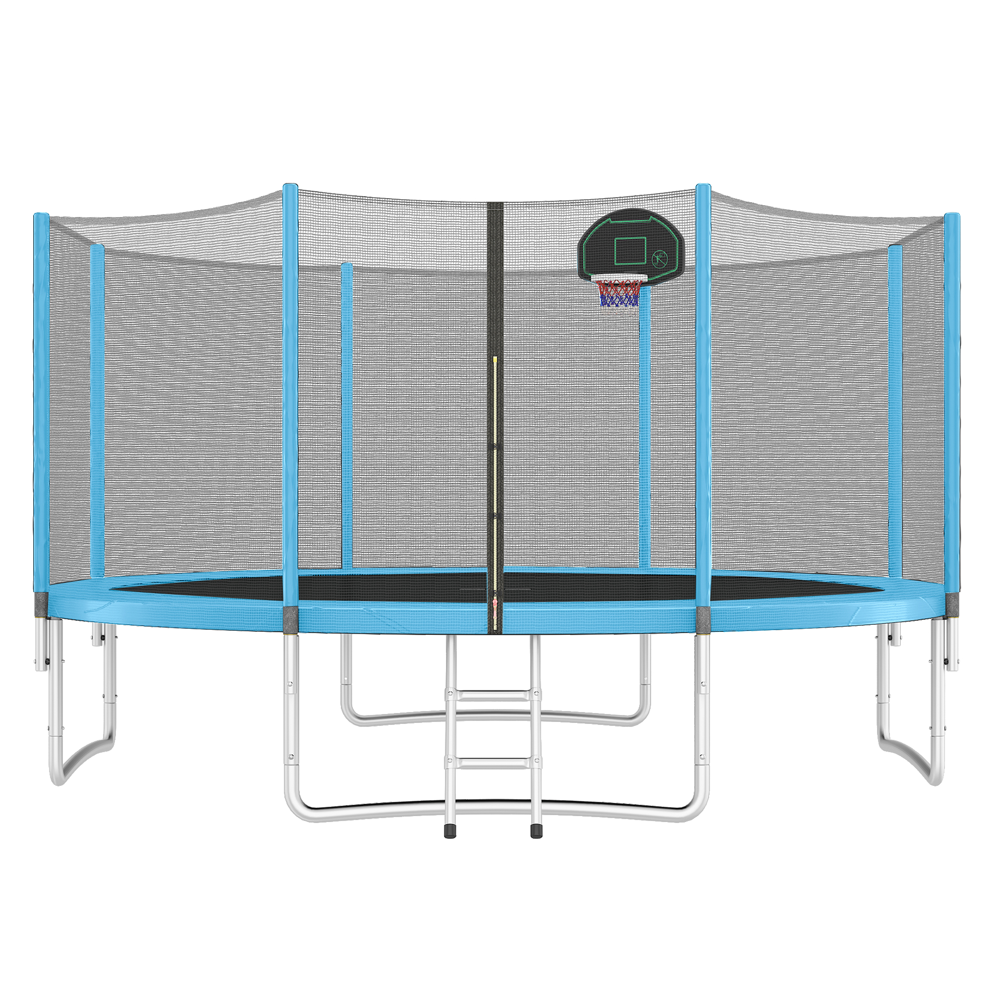 14FT Trampoline with Safety Enclosure Net, Basketball Hoop, and Ladder