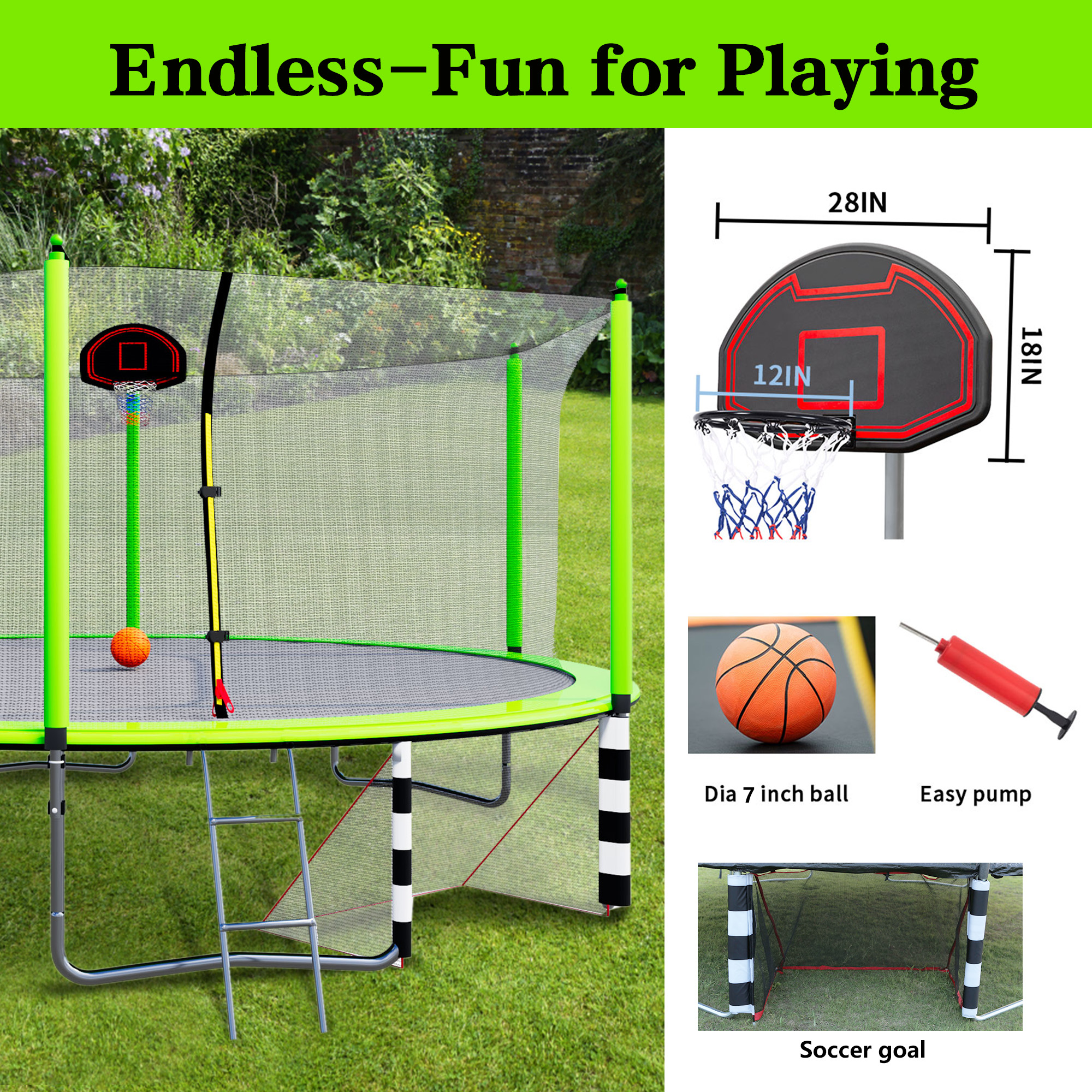 16FT Trampoline with Basketball Hoop pump and Ladder