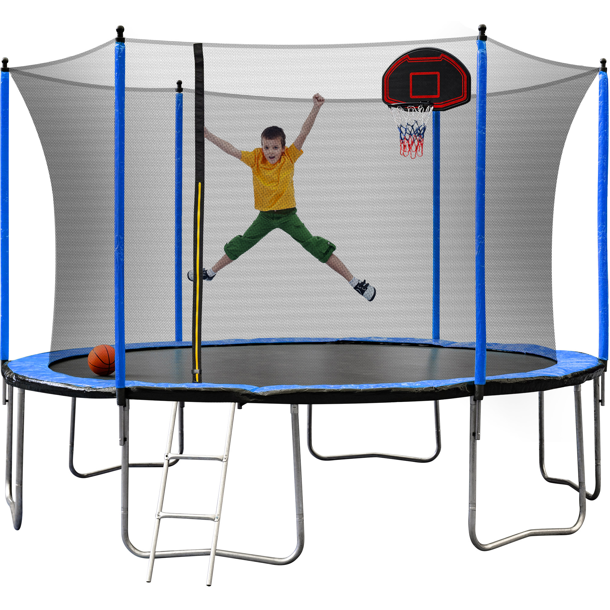 15FT Trampoline with Basketball Hoop Inflator and Ladder