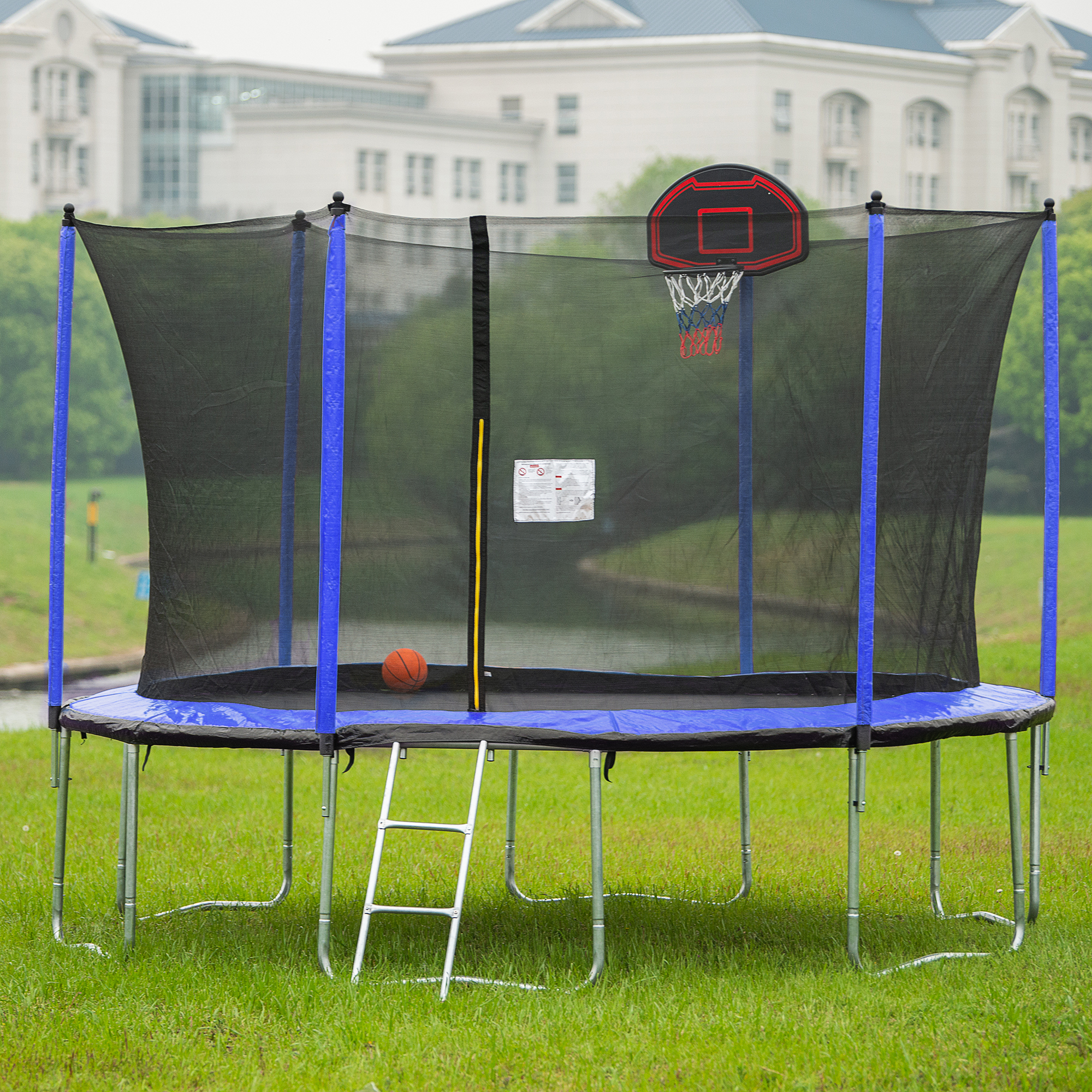 15FT Trampoline with Basketball Hoop Inflator and Ladder