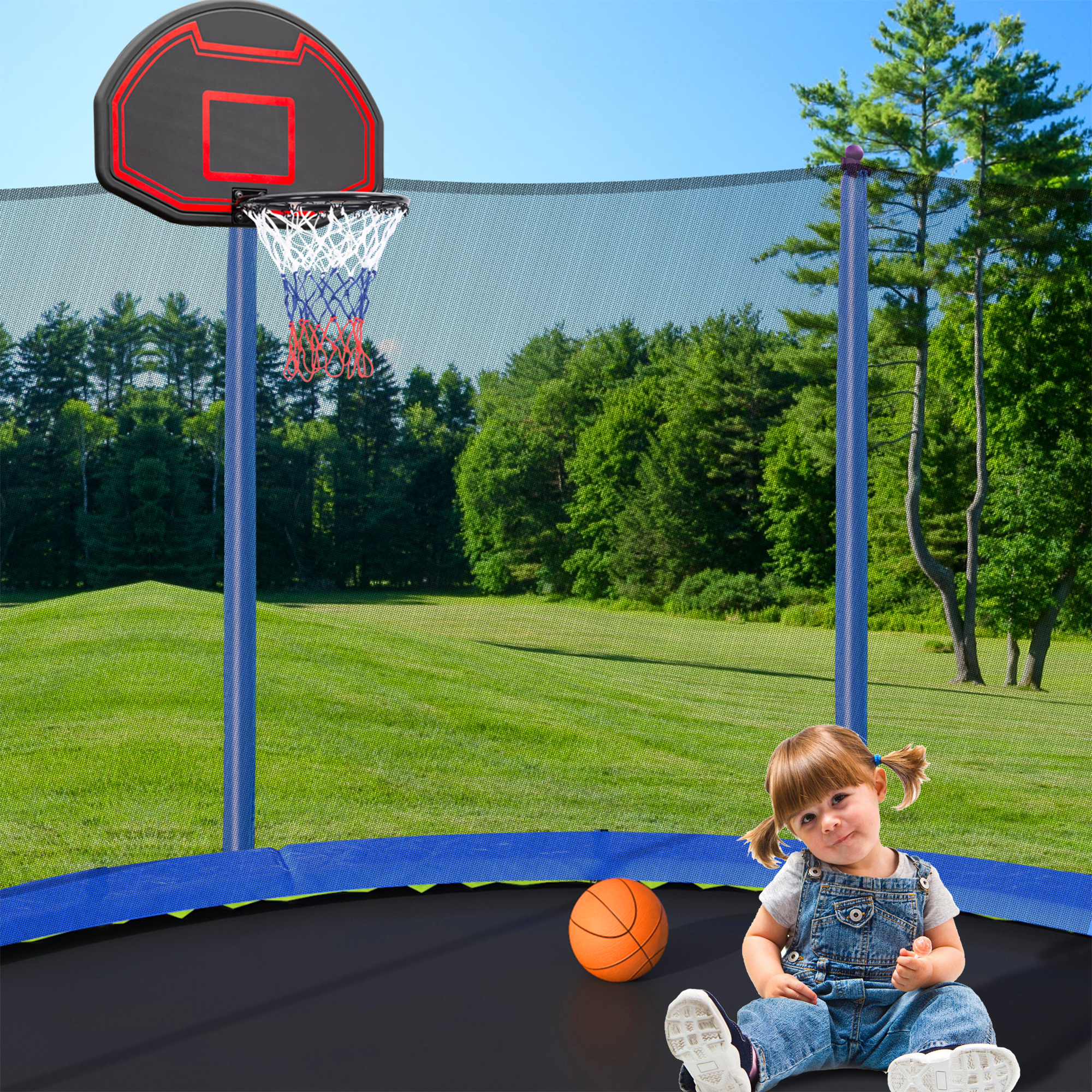 15FT Trampoline with Basketball Hoop Inflator and Ladder