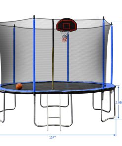 15FT Trampoline with Basketball Hoop Inflator and Ladder