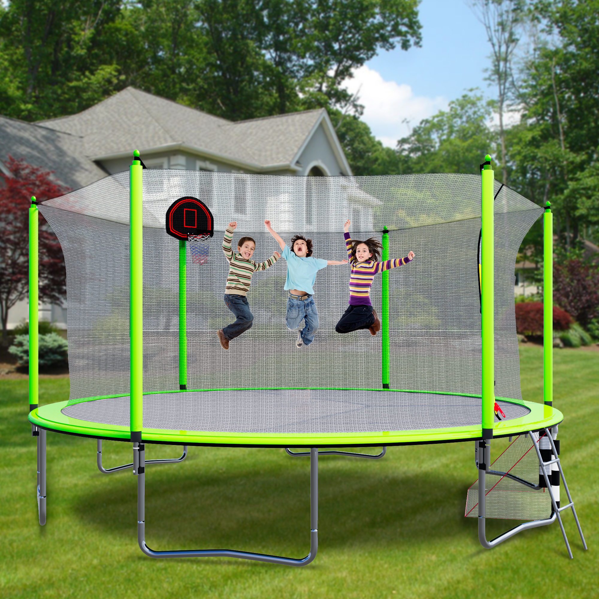 16FT Trampoline with Basketball Hoop pump and Ladder