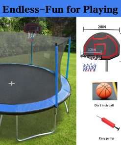 15FT Trampoline with Basketball Hoop Inflator and Ladder