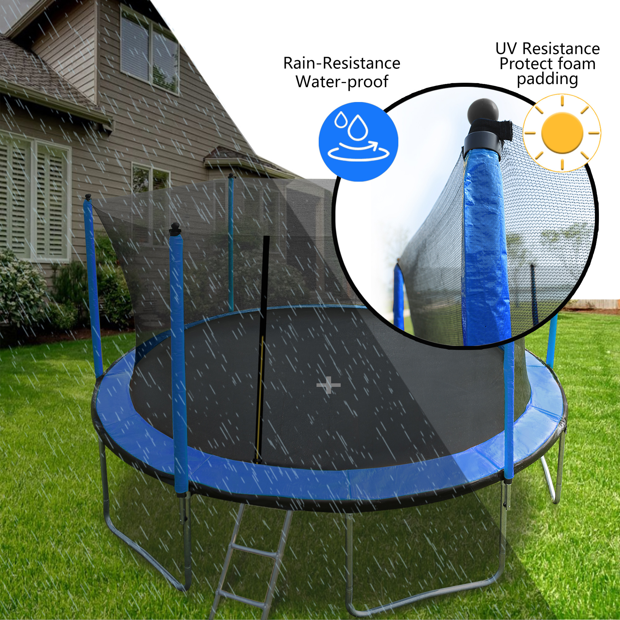 15FT Trampoline with Basketball Hoop Inflator and Ladder
