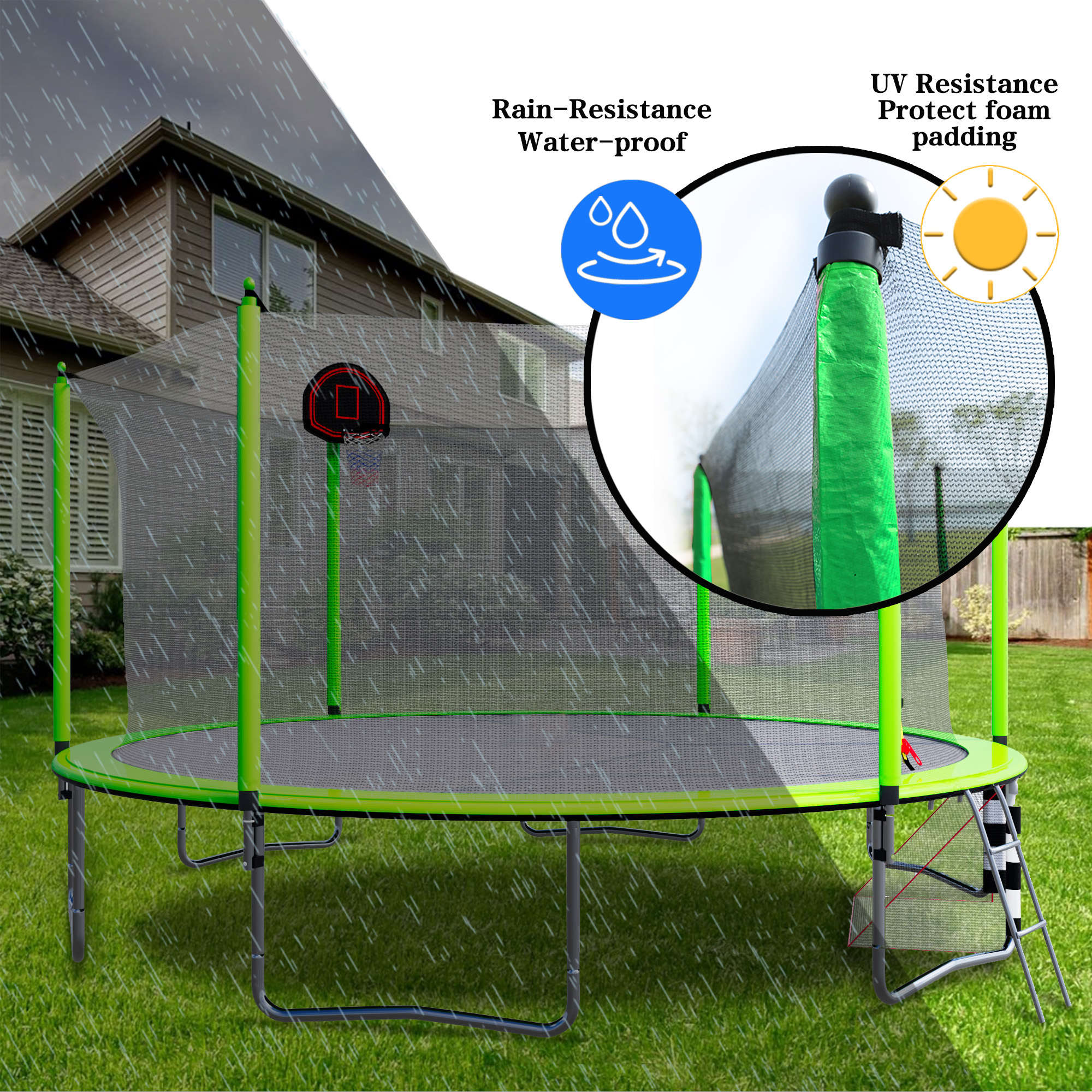 16FT Trampoline with Basketball Hoop pump and Ladder