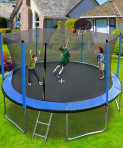15FT Trampoline with Basketball Hoop Inflator and Ladder