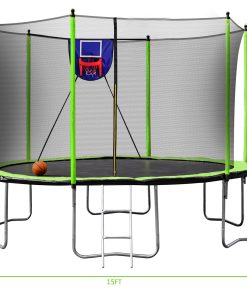15FT Trampoline with Basketball Hoop Inflator and Ladder