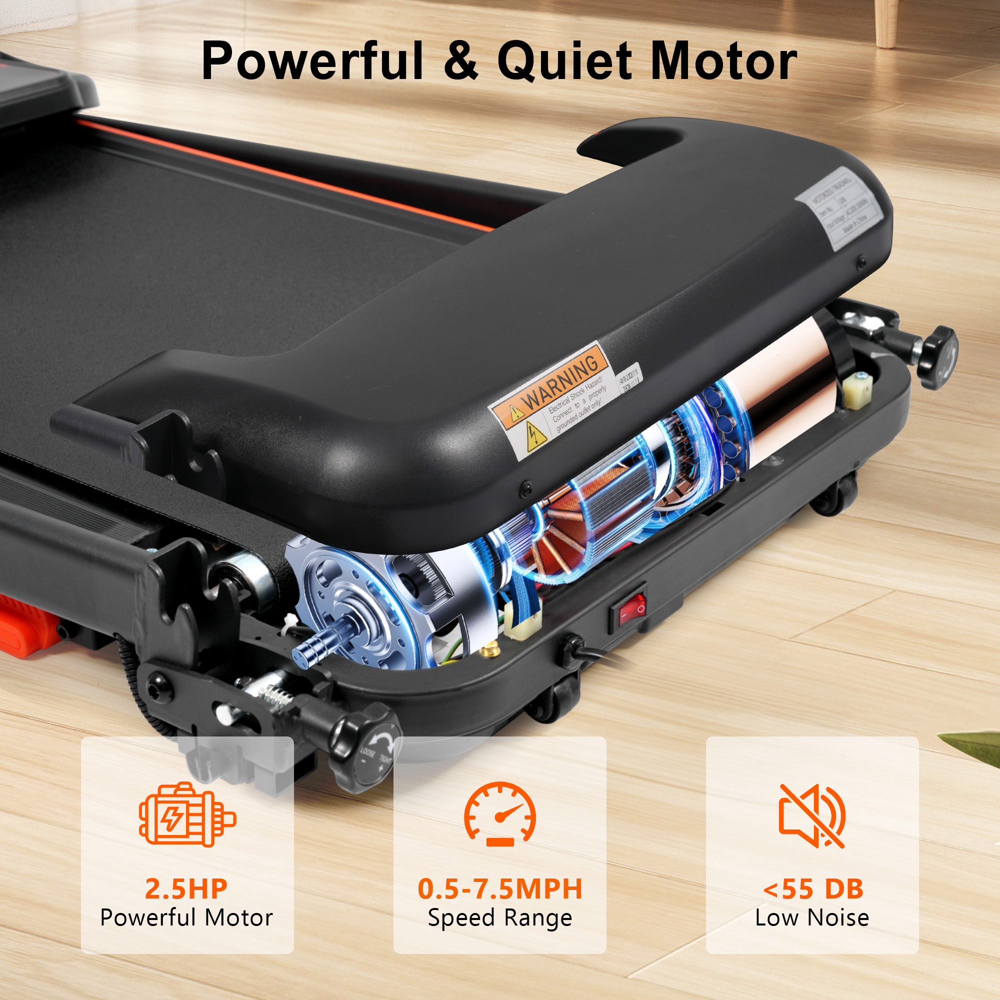 2.5HP Quiet Folding Treadmill