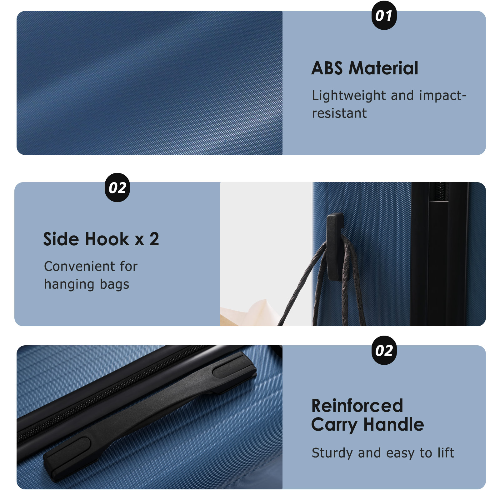 3 Piece Luggage Set with Spinner Wheels and TSA Lock