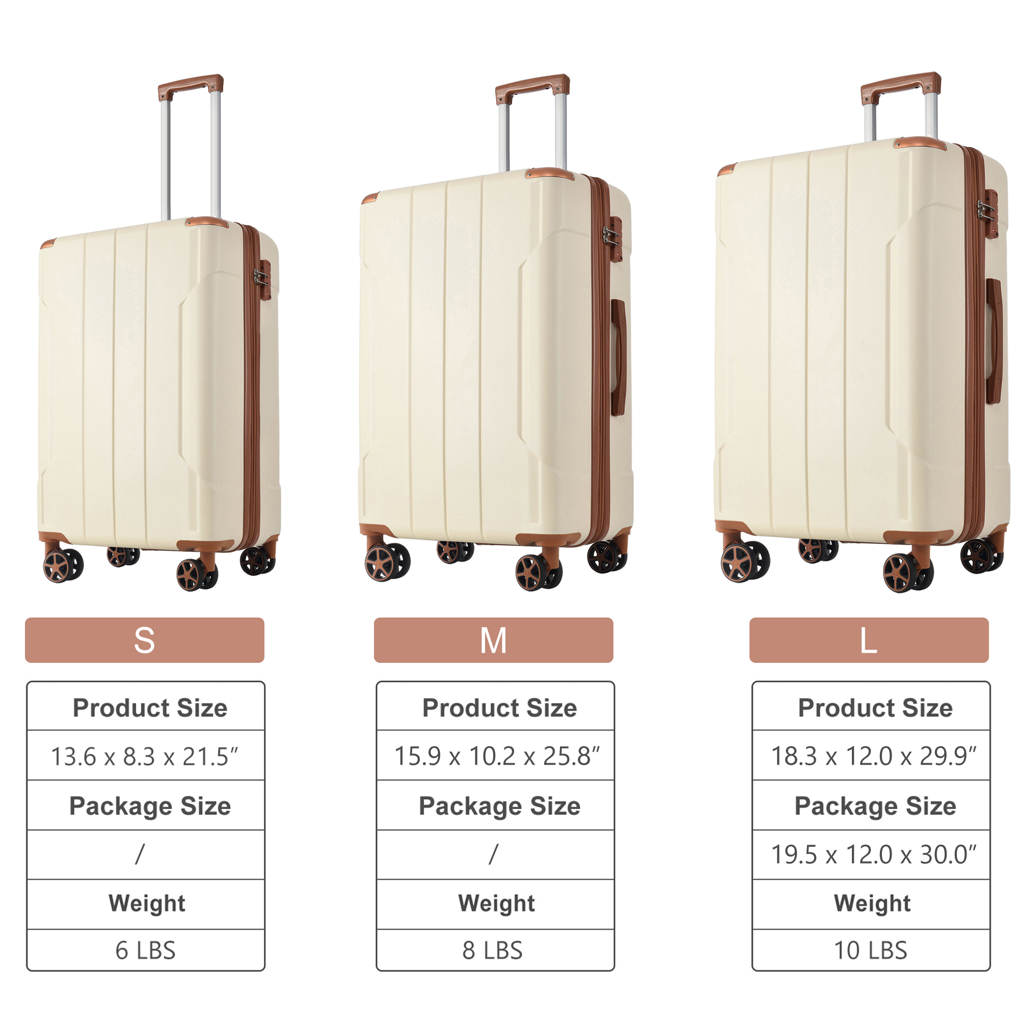 3 Piece Luggage Set, Hard Shell ABS Suitcases