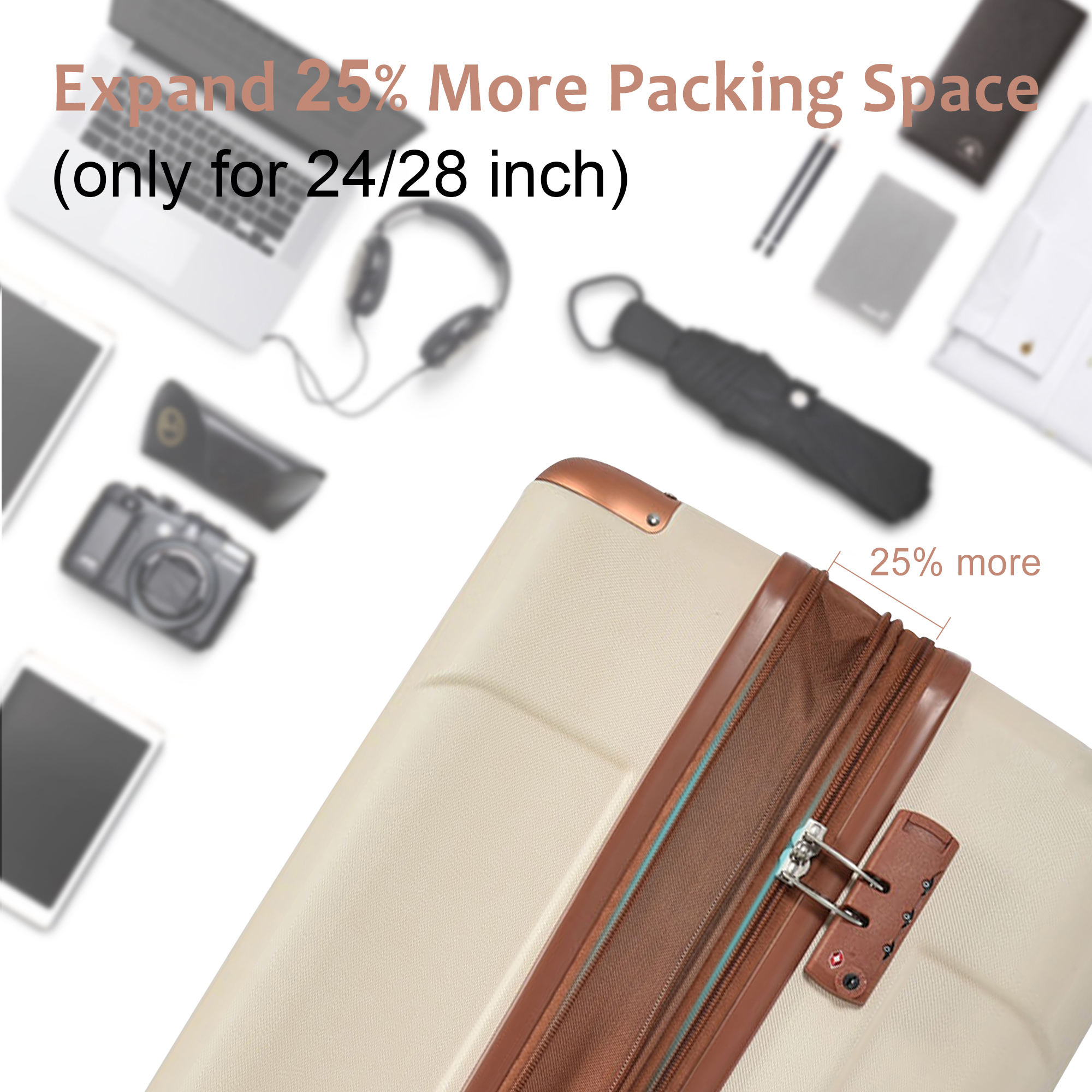 3 Piece Luggage Set, Hard Shell ABS Suitcases