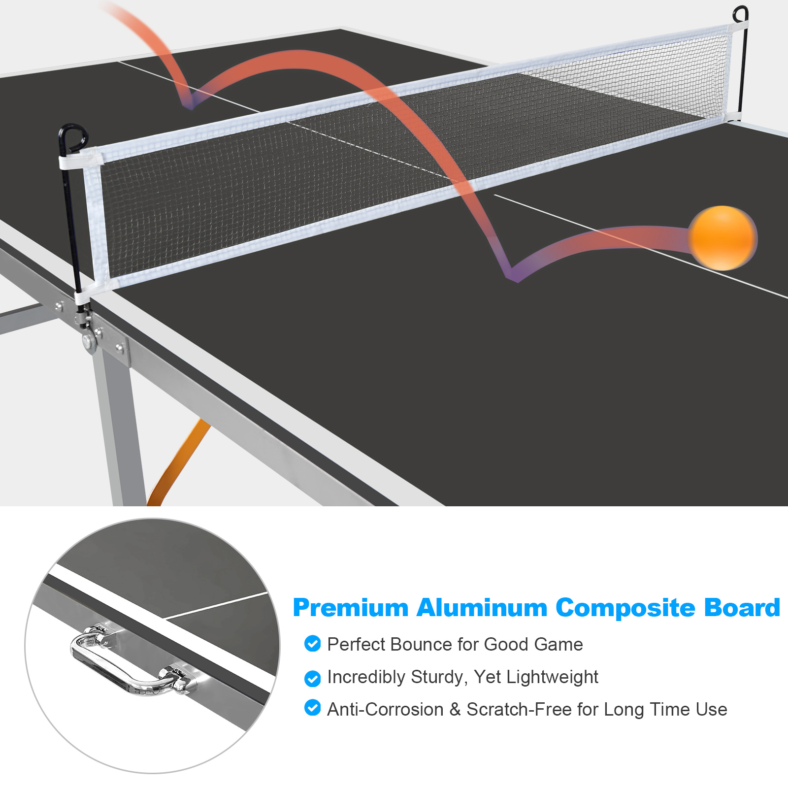 6FT Black Mid-Size Table Tennis Table