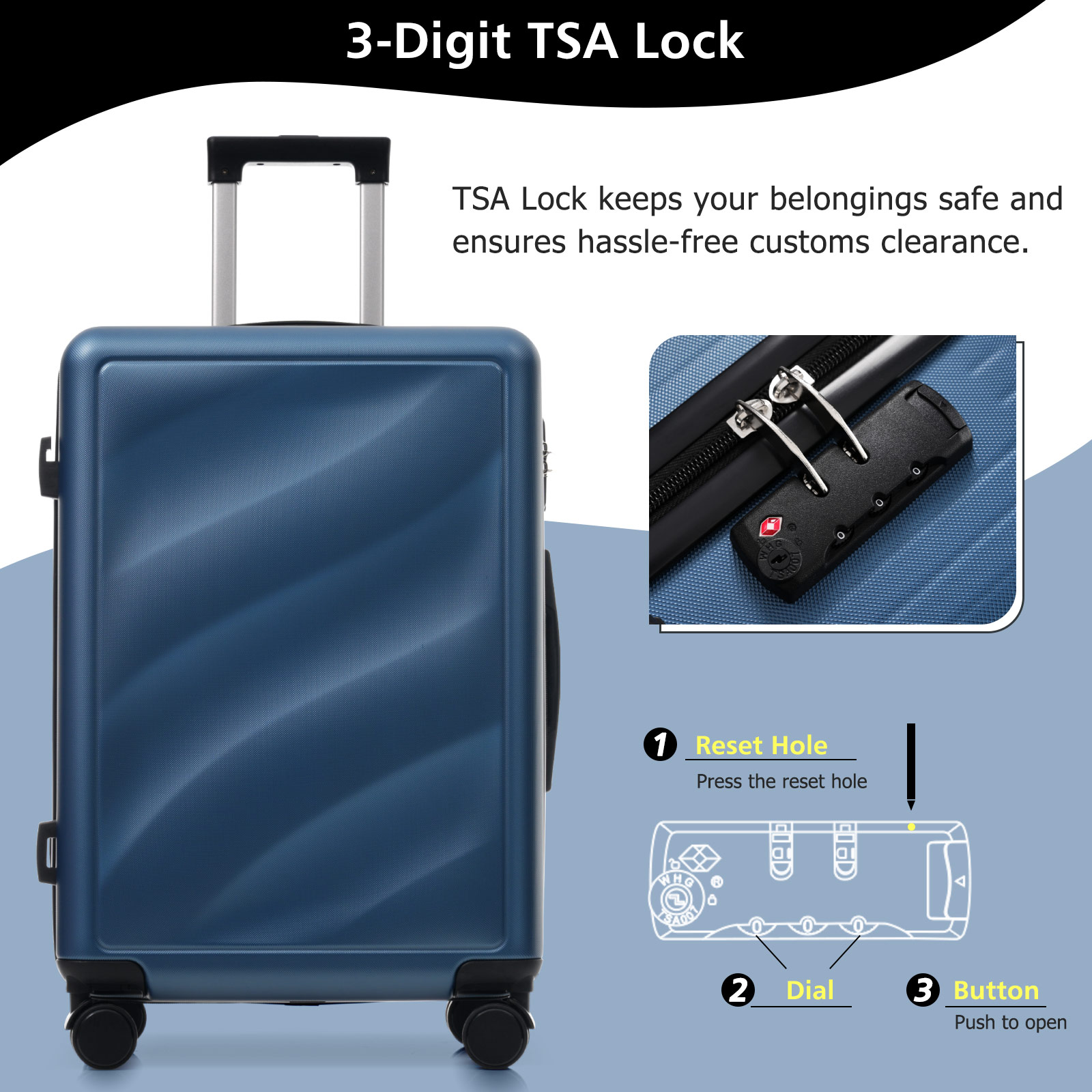 3 Piece Luggage Set with Spinner Wheels and TSA Lock