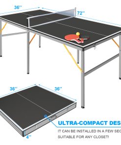 6FT Black Mid-Size Table Tennis Table