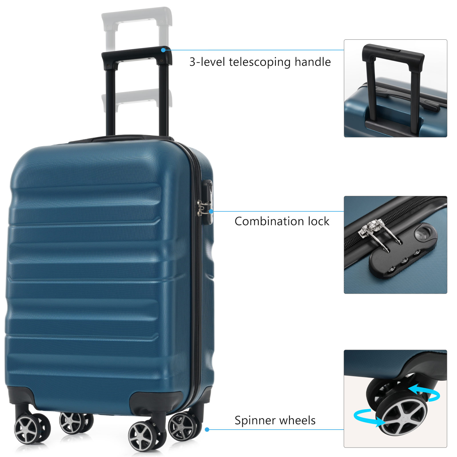 Hardshell ABS Carry-On Luggage with Spinner Wheels