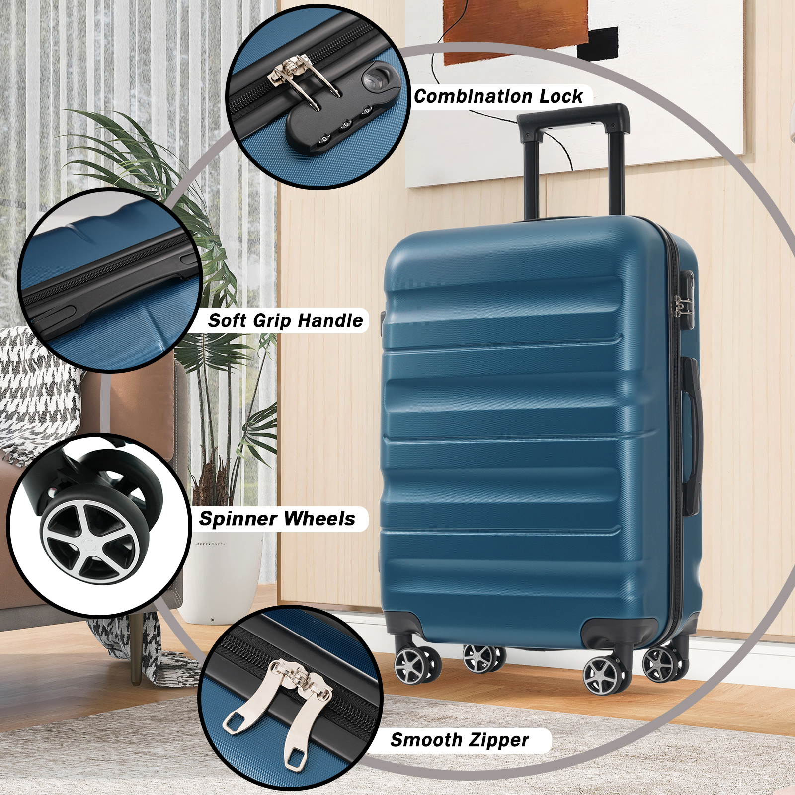 24-Inch Checked Suitcase with Spinner Wheels