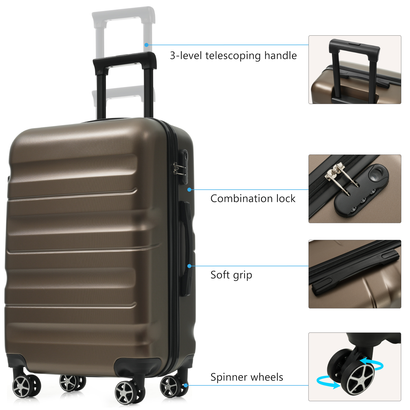 28 Inch Luggage, Hardshell ABS Suitcase With Spinner Wheels