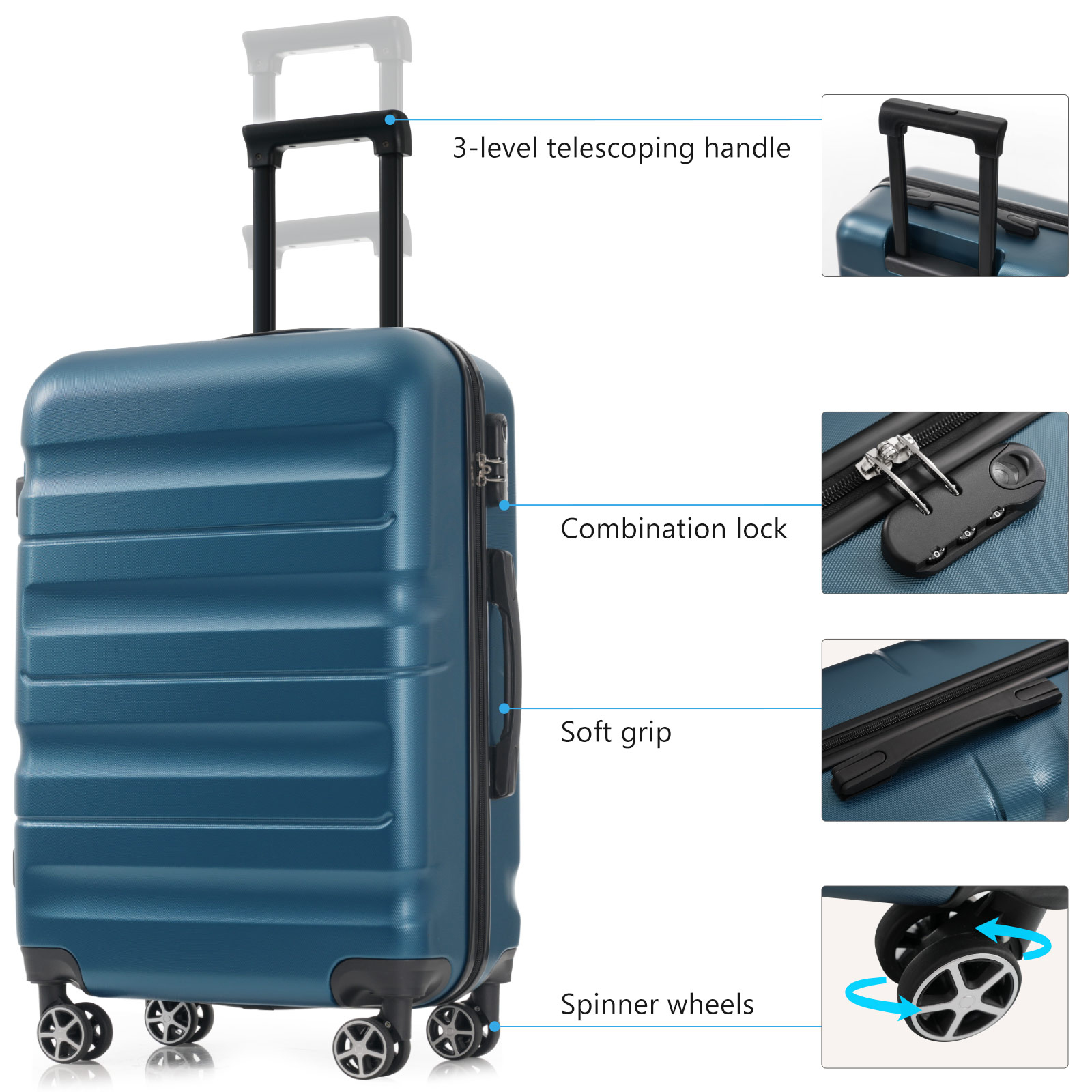 24-Inch Checked Suitcase with Spinner Wheels