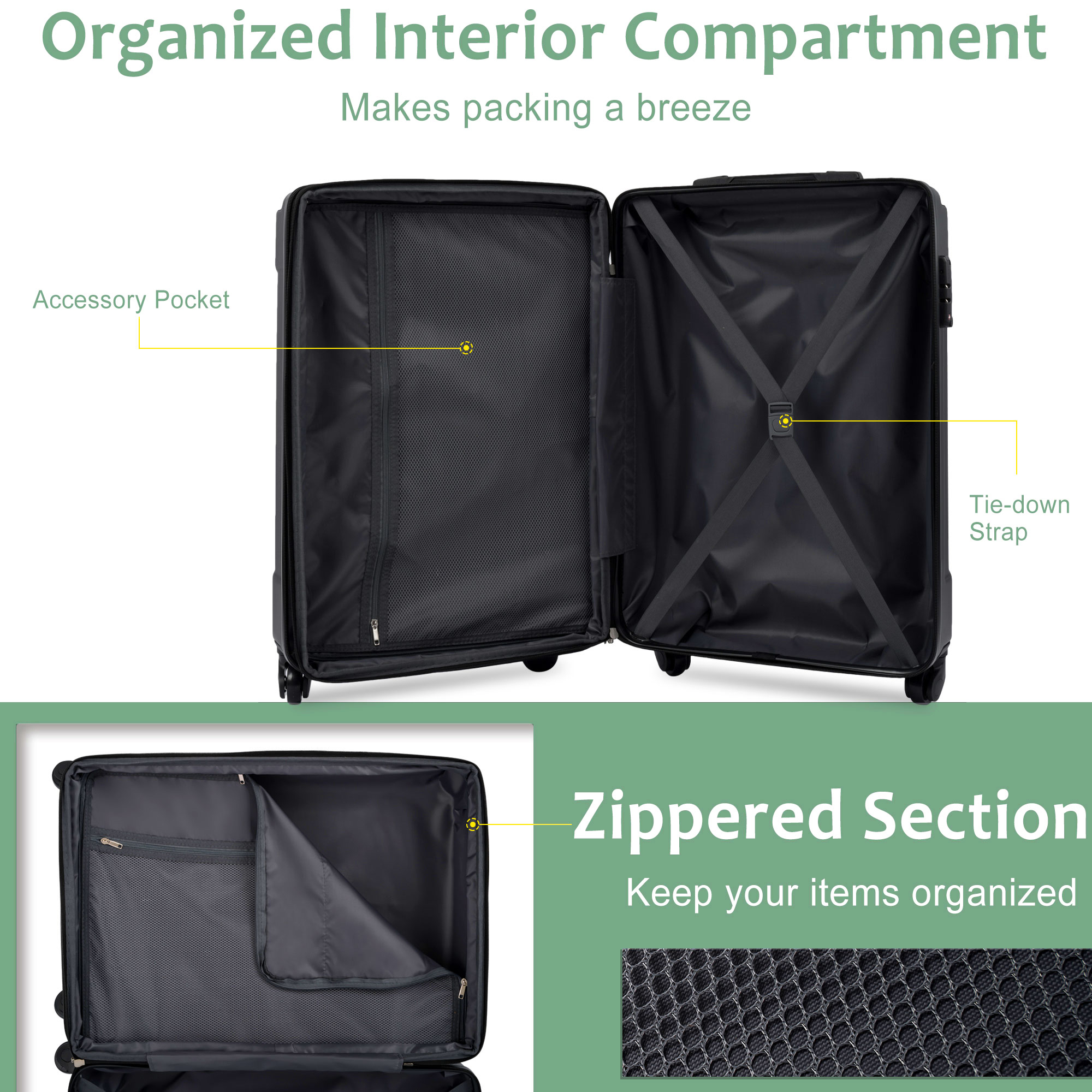 20-Inch Hardshell Carry-On Luggage, 2 Packing Cubes