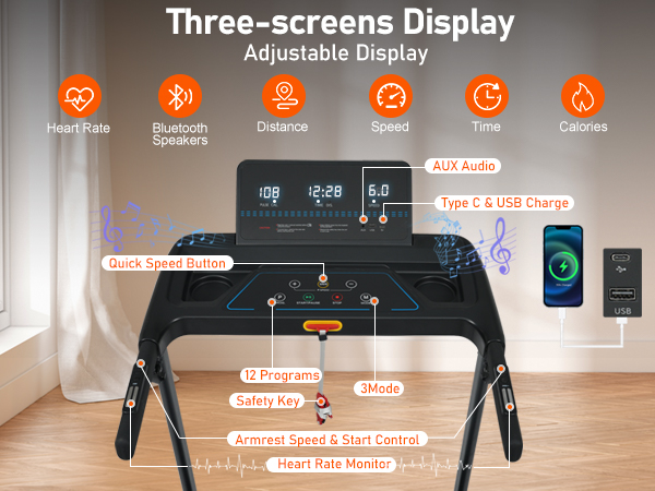 3.0HP Quiet Foldable Treadmills